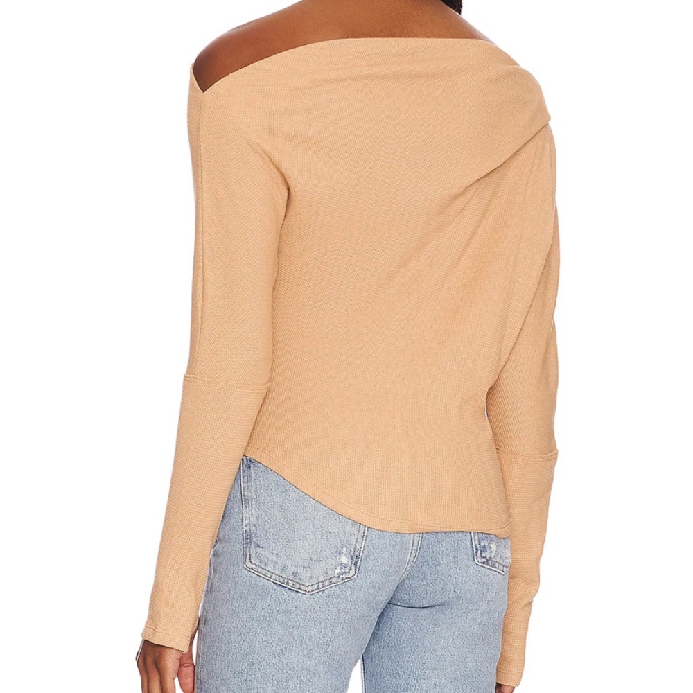 Free People We The Free Size XS Fuji Thermal Long Sleeve Off Shoulder Top Tan - Picture 2 of 10